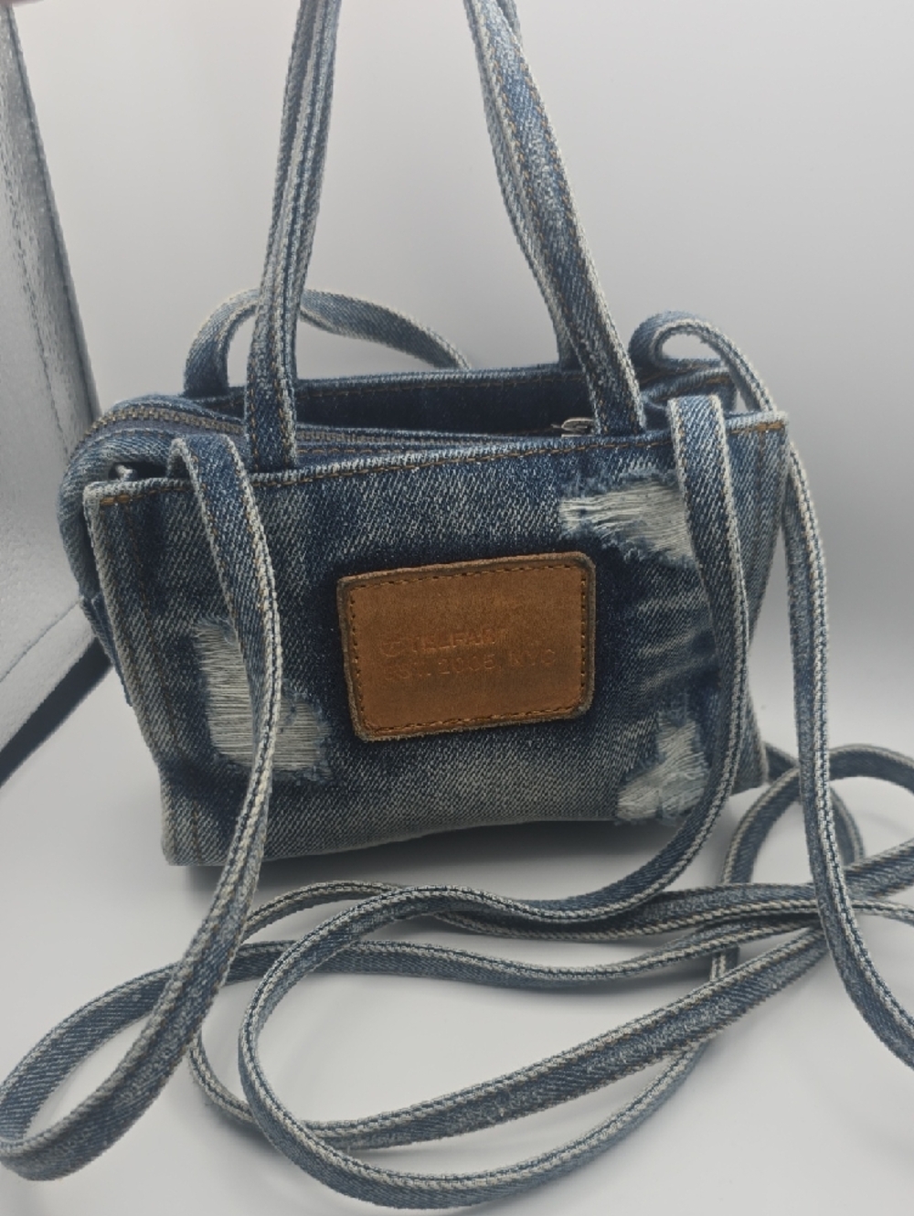 Telfar Small Shoppers Tote Distressed Light Wash Denim Crossbody Bag (EUC)🤍💙🤍 - Picture 11 of 11